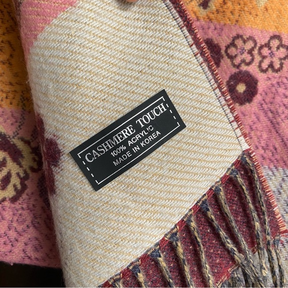 Cashmere Touch Large Shawl Pink Purple Orange and Cream Flower Printed Pattern - Picture 5 of 8